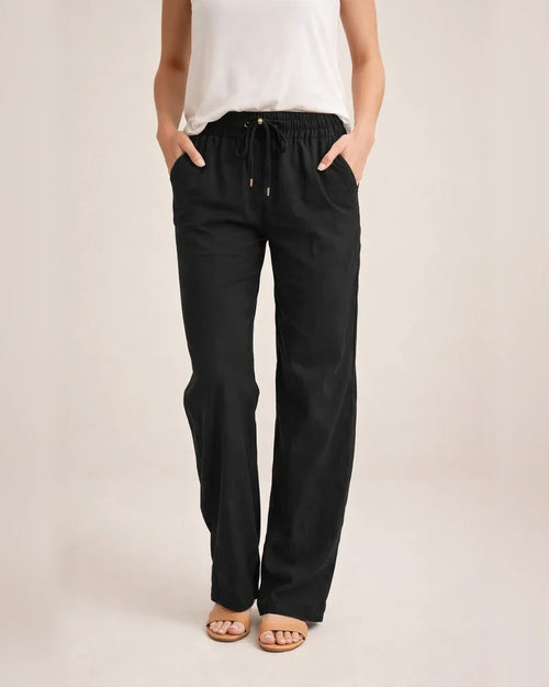 Summer Women's Solid Color Cotton Linen Drawstring Loose Casual Wide Leg Pants | JRSEE:348d04f1-333d-4e35-8cae-494a931359af