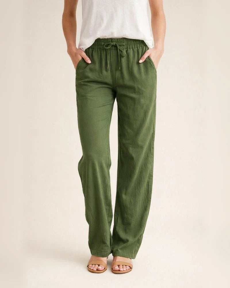 Summer Women's Solid Color Cotton Linen Drawstring Loose Casual Wide Leg Pants | JRSEE:c6a4631d-e850-4343-b7e3-0497d7076008