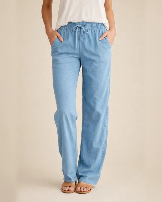 Summer Women's Solid Color Cotton Linen Drawstring Loose Casual Wide Leg Pants | JRSEE:91fb6e96-81c2-47c7-bf49-26dba743df5a