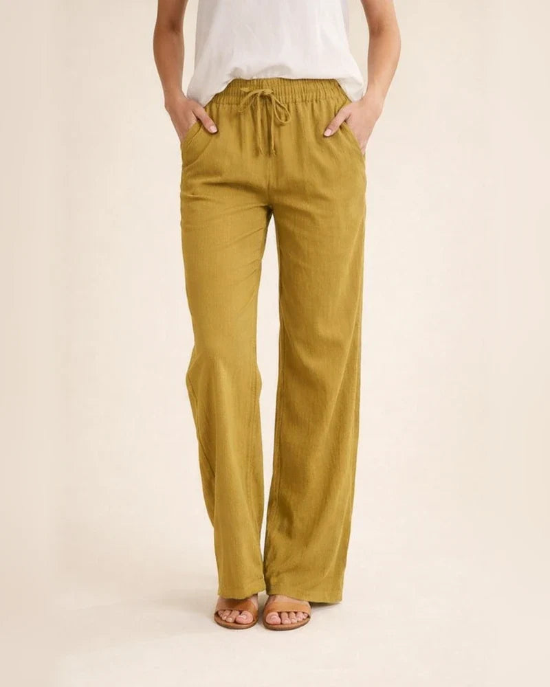 Summer Women's Solid Color Cotton Linen Drawstring Loose Casual Wide Leg Pants | JRSEE:1f70a7a8-5ddd-41ca-b75a-e233111b7f79