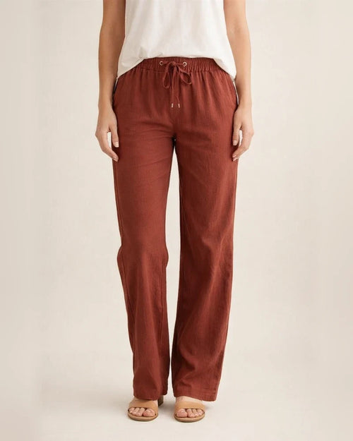 Summer Women's Solid Color Cotton Linen Drawstring Loose Casual Wide Leg Pants | JRSEE:15d27511-836d-45c3-91ab-2cada515a7bd