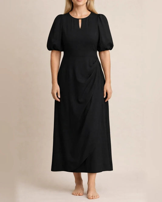Summer Women's Solid Color Loose Casual Round Neck Bubble Sleeve Dress Long A-line Dresses | JRSEE:78090715-1b6e-42cb-a817-9f8ed4e072f3