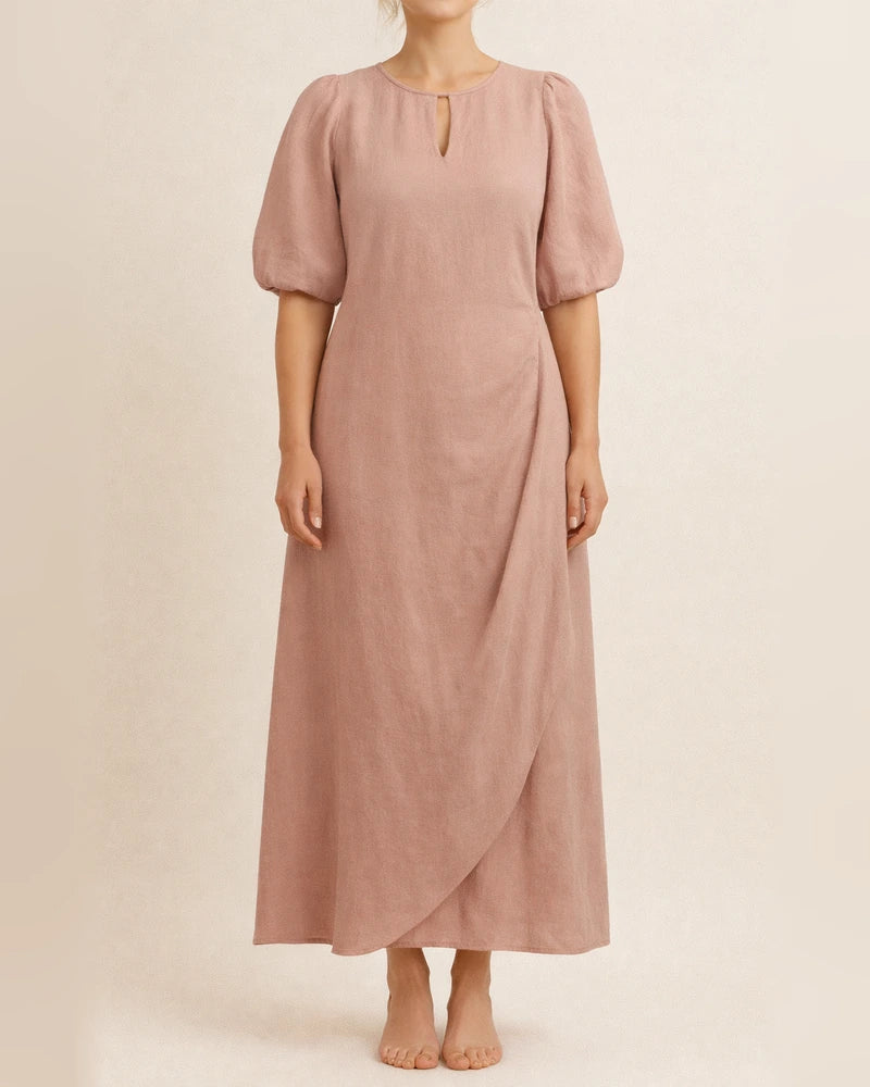 Summer Women's Solid Color Loose Casual Round Neck Bubble Sleeve Dress Long A-line Dresses | JRSEE:439c59ca-e3a7-4eaa-9990-e9f8031c8b3b