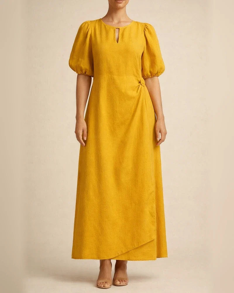 Summer Women's Solid Color Loose Casual Round Neck Bubble Sleeve Dress Long A-line Dresses | JRSEE:2ceba23f-fad3-4fed-8a76-b6fd7bd32494