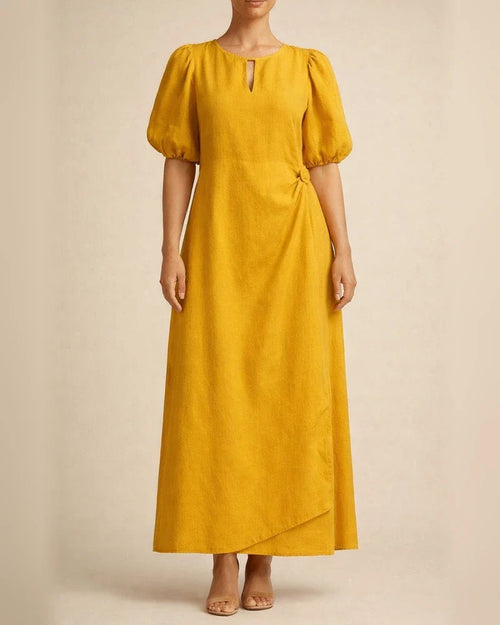 Summer Women's Solid Color Loose Casual Round Neck Bubble Sleeve Dress Long A-line Dresses | JRSEE:2ceba23f-fad3-4fed-8a76-b6fd7bd32494