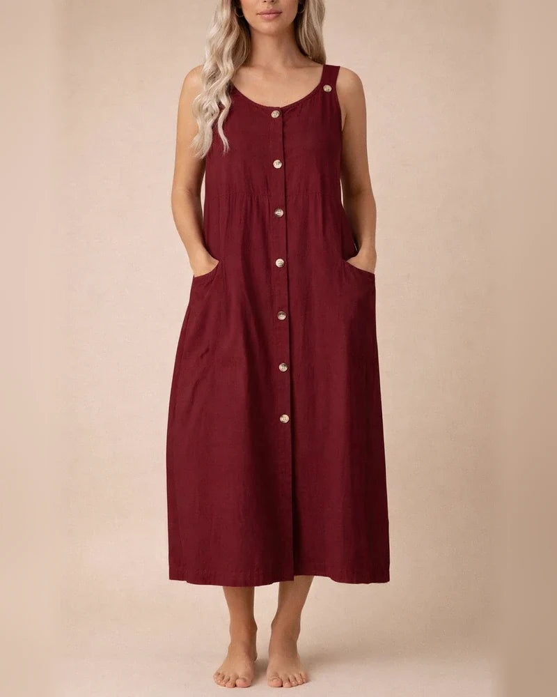 Summer Women's Solid Color Loose Comfortable Casual Cardigan Straps Dress | JRSEE:6f26e465-8e84-416a-b1b4-5e560dc9e750