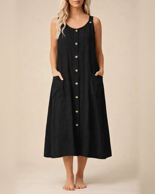 Summer Women's Solid Color Loose Comfortable Casual Cardigan Straps Dress | JRSEE:619fe767-bd24-4a3d-9b09-6f01374b9260