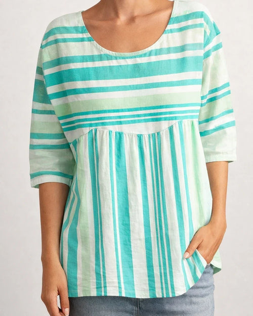 Summer Women's T-shirt Casual Printed Medium Sleeve Ruffled Round Collar Striped Tops | JRSEE:6482b138-8224-4f02-af16-0a015a98f181