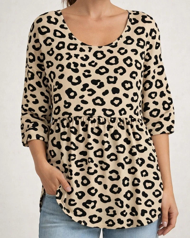 Summer Women's T-shirt Casual Printed Medium Sleeve Ruffled Round Neck Top | JRSEE:537ec8d8-a6c0-41f7-a358-f0ee20575370