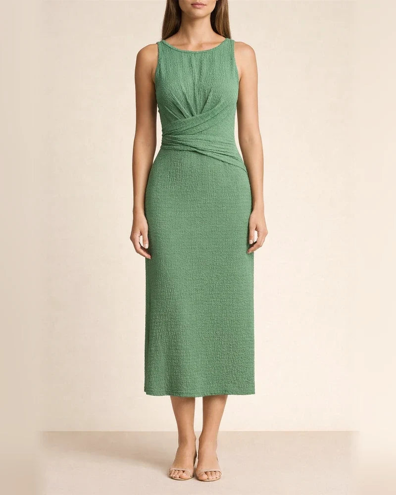 Summer Women's Temperament and Elegant Solid Color Dress Round Neck Sleeveless A-line Skirt | JRSEE:ccf28672-471f-4f75-9f1c-449e289a3163
