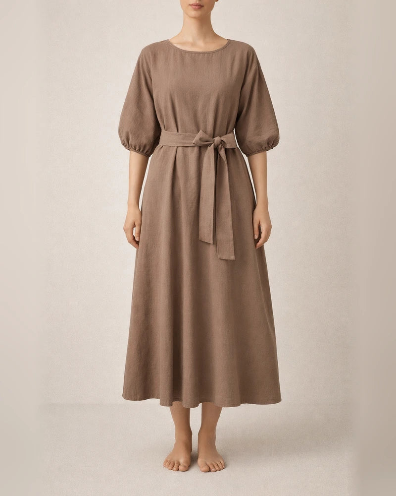 Temperament mid-length high waist tied solid color round neck lacing dress | JRSEE:a95d0001-e64a-45c7-acba-2d56c1a24850
