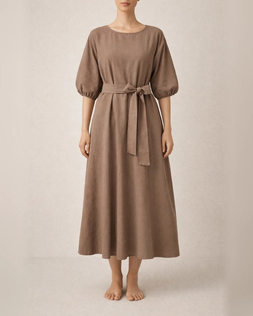 Temperament mid-length high waist tied solid color round neck lacing dress | JRSEE:a95d0001-e64a-45c7-acba-2d56c1a24850