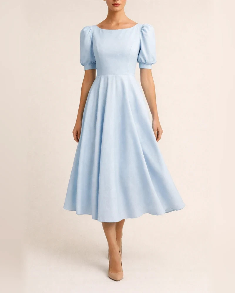Temperament  Short Sleeve Middle Skirt | JRSEE:a2380f1e-1912-425d-b9ab-1238d33972a1