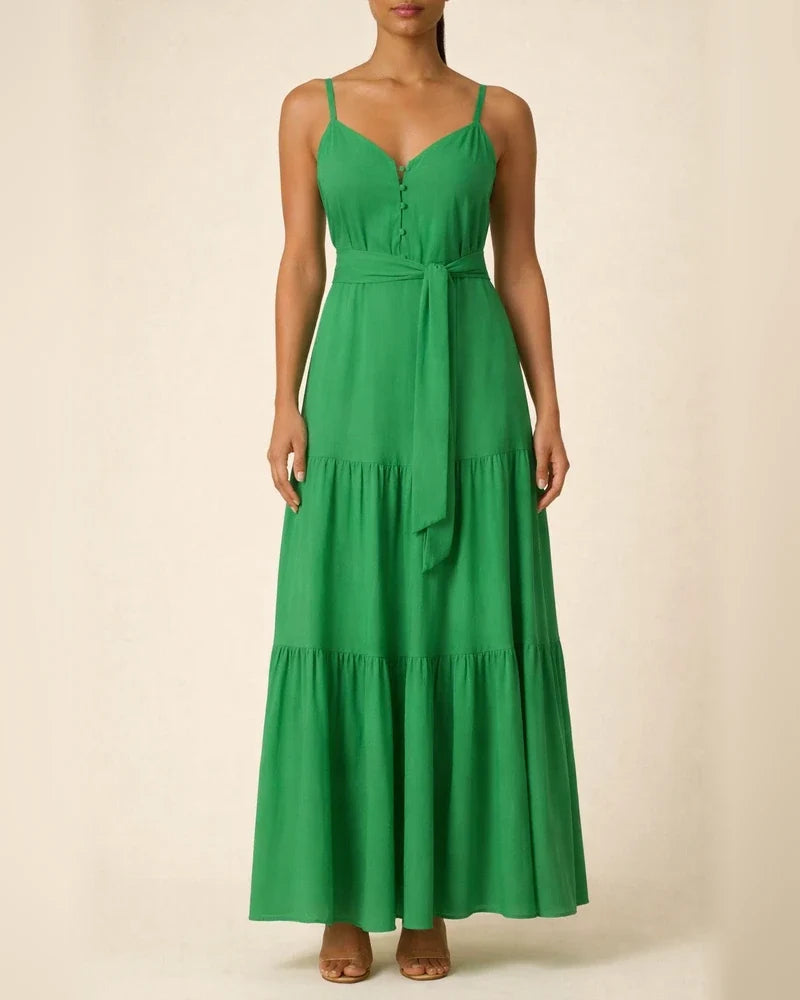 Temperament V-neck Medium Long Suspender Solid Color Dress | JRSEE:593999ae-8711-437a-afdf-deeeed42666b