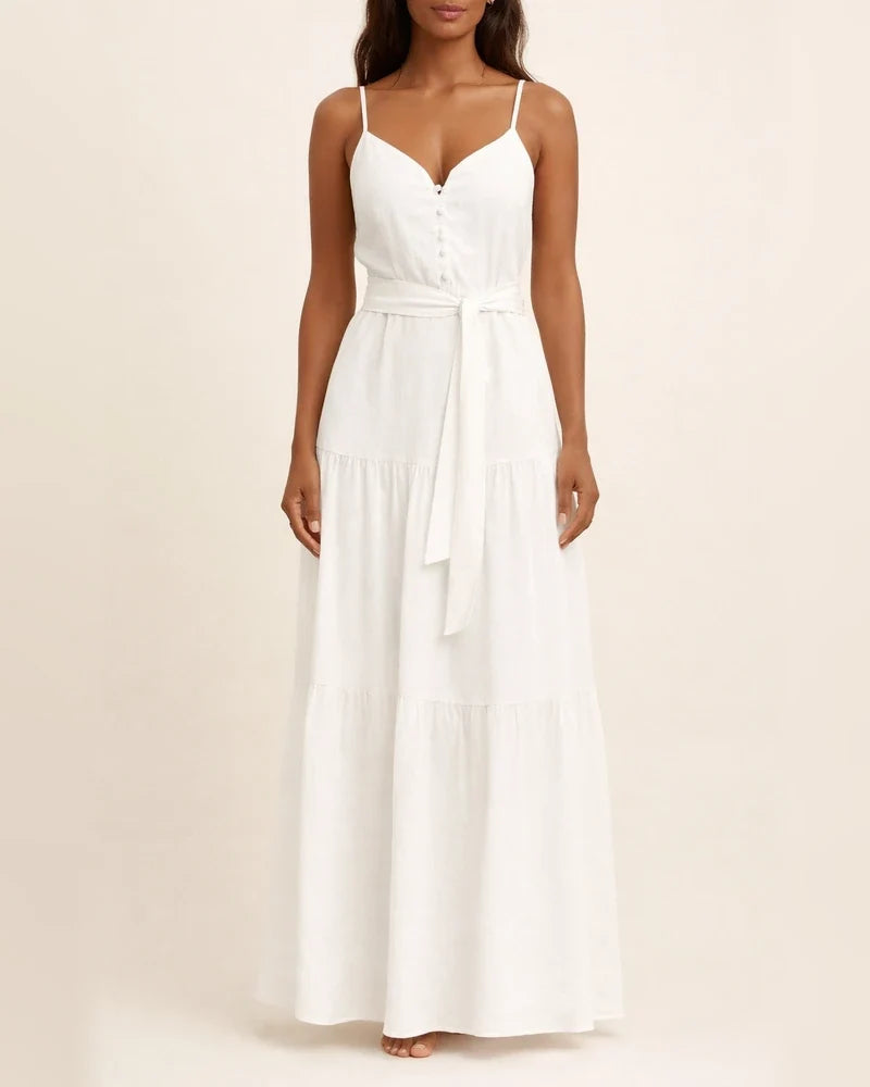 Temperament V-neck Medium Long Suspender Solid Color Dress | JRSEE:e9d20365-7c80-48a7-9389-5ca068ffcca2