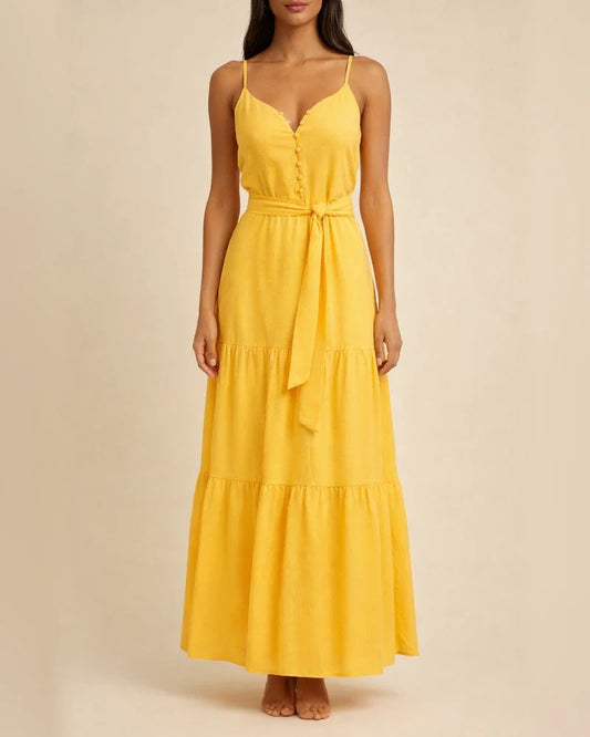 Temperament V-neck Medium Long Suspender Solid Color Dress | JRSEE:33624ba1-593a-4807-a1b7-410205e3ca34