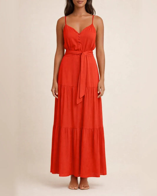 Temperament V-neck Medium Long Suspender Solid Color Dress | JRSEE:2018bc9e-cc24-4ff4-951b-de62889b128e