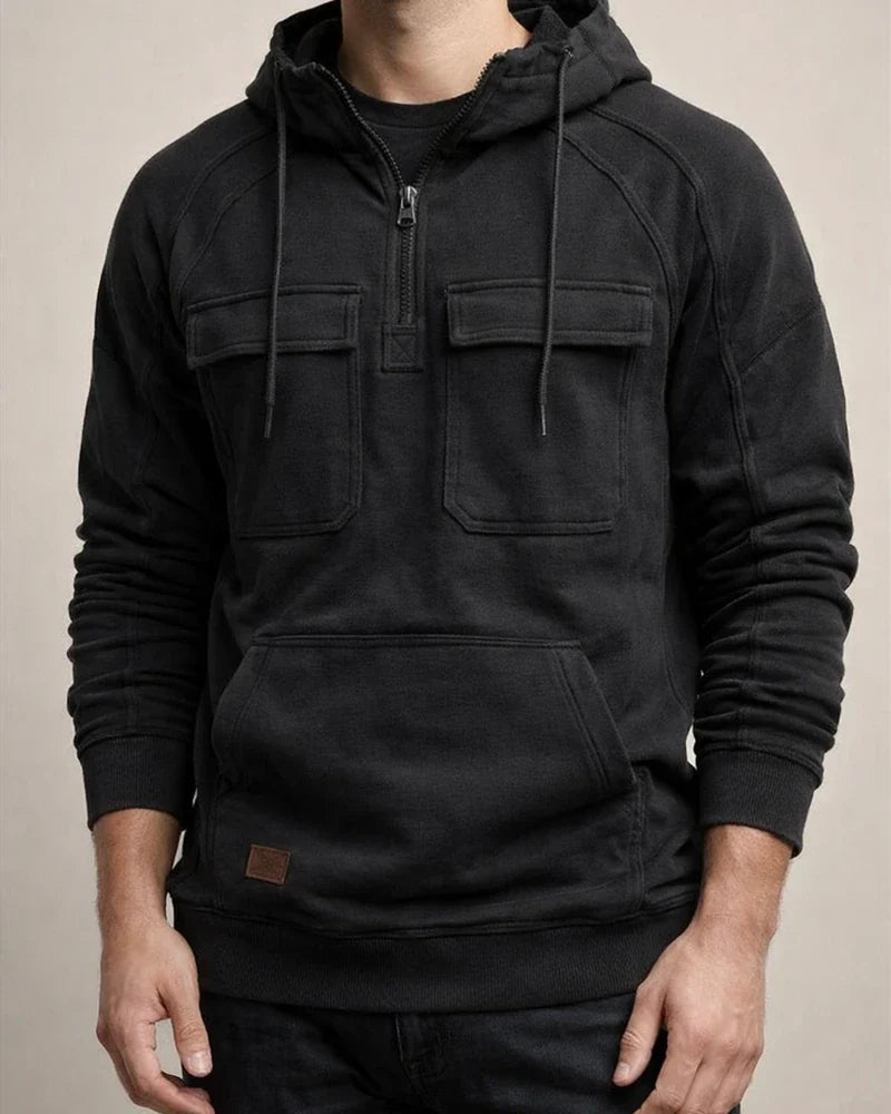 Thickened Men's Round Neck Pullover Shoulder Sleeve Hooded Solid Color Sweater Youth Sports Multi-pocket Patch Leather Sweater Jacket | JRSEE:eb3ae97d-6a36-494a-8658-b2848a52d3e9