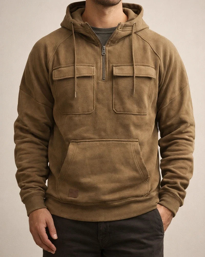 Thickened Men's Round Neck Pullover Shoulder Sleeve Hooded Solid Color Sweater Youth Sports Multi-pocket Patch Leather Sweater Jacket | JRSEE:64a69b48-adc5-4c42-b82a-3e5f4764a1f5
