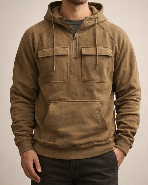 Thickened Men's Round Neck Pullover Shoulder Sleeve Hooded Solid Color Sweater Youth Sports Multi-pocket Patch Leather Sweater Jacket | JRSEE:64a69b48-adc5-4c42-b82a-3e5f4764a1f5