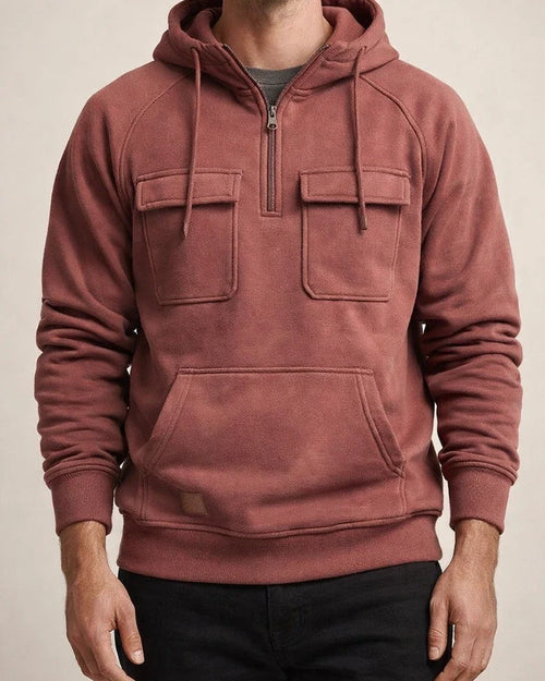 Thickened Men's Round Neck Pullover Shoulder Sleeve Hooded Solid Color Sweater Youth Sports Multi-pocket Patch Leather Sweater Jacket | JRSEE:ed0609fb-ece1-43ca-8b1e-377b009028a6