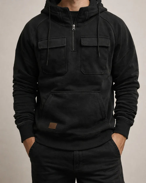 Thickened Men's Round Neck Pullover Shoulder Sleeve Hooded Solid Color Sweater Youth Sports Multi-pocket Patch Leather Sweater Jacket | JRSEE:7ad2d1e8-f563-42d5-babe-0916d8058c4a