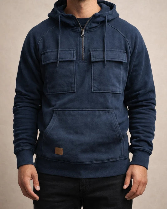Thickened Men's Round Neck Pullover Shoulder Sleeve Hooded Solid Color Sweater Youth Sports Multi-pocket Patch Leather Sweater Jacket | JRSEE:9a15bce7-5e78-4059-aea7-a7db7b7efc32