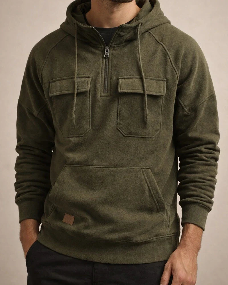 Thickened Men's Round Neck Pullover Shoulder Sleeve Hooded Solid Color Sweater Youth Sports Multi-pocket Patch Leather Sweater Jacket | JRSEE:3690914c-9865-4d25-83b2-414eb36501fc