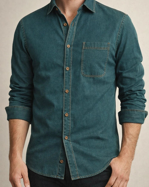 Trendy Men’s Casual Long-Sleeve 100% Cotton Solid-Color American-Style Denim Shirt | JRSEE:3033ccc5-2036-460d-850a-cfdfda52e80c