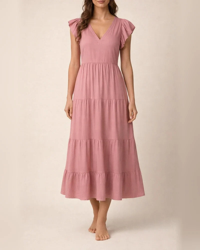 V Collar Sexy Solid Color Leisure Holiday Dress | JRSEE:ae3cd209-8a7d-4c3c-86ad-bc398d4cc4f6