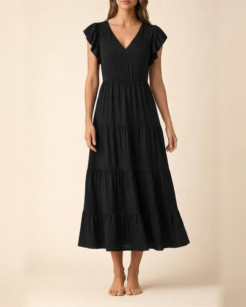 V Collar Sexy Solid Color Leisure Holiday Dress | JRSEE:de0e7ef4-0cbd-4fba-8101-2b6a5166ec88