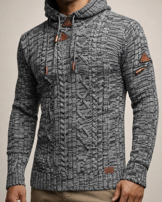 V-neck Casual Fashion Men's Knit Pullover Long Sleeve with Hood Shoulder Badge Ox Horn Button Slim Men's Sweater | JRSEE:44186edd-a1d5-497d-88a5-3208c3e4a170