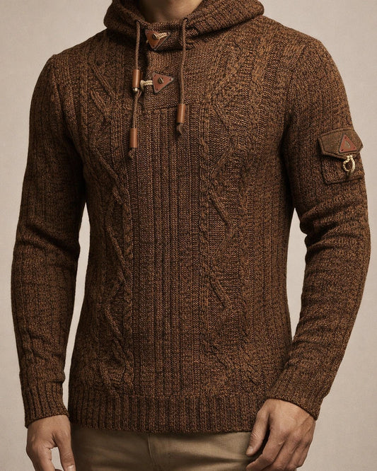 V-neck Casual Fashion Men's Knit Pullover Long Sleeve with Hood Shoulder Badge Ox Horn Button Slim Men's Sweater | JRSEE:d5b03a58-0b2b-4dce-8521-c6391afdda19