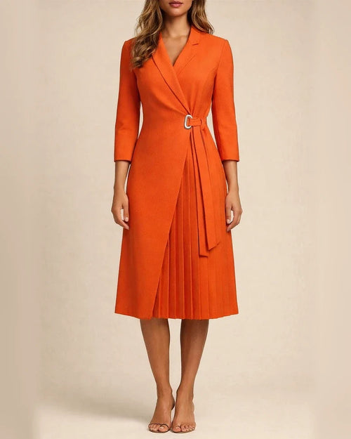 V-neck Fashion Strap Waist Sleeve Pleated Stitching Dress | JRSEE:5d4b4b38-f216-41f1-9948-4bbccf5b1028