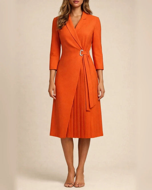 V-neck Fashion Strap Waist Sleeve Pleated Stitching Dress | JRSEE:5d4b4b38-f216-41f1-9948-4bbccf5b1028