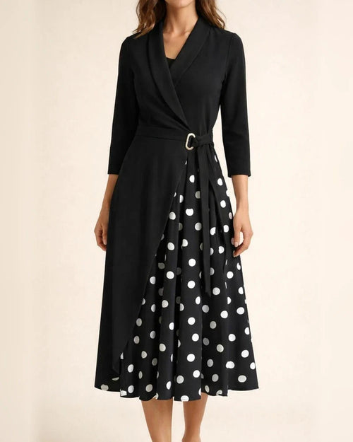 V-neck Fashion Strap Waist Sleeve Pleated Stitching Dress | JRSEE:f595cff0-3317-4dad-a850-55f8bcf5c65a