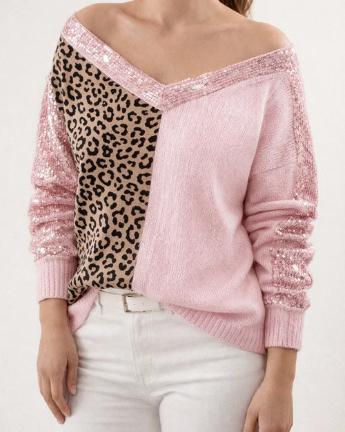 V Neck Leopard Sequin Pattern Knit Cardigan | JRSEE:f197fb9c-c2a3-4baf-8371-fea874ee5c72