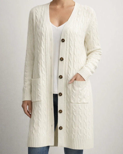 V-neck Single Breasted Pocket Solid Color Knitted Long Sweater | JRSEE:14aca908-74f9-42b2-98c9-c24bfcf0d390