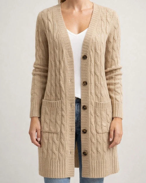 V-neck Single Breasted Pocket Solid Color Knitted Long Sweater | JRSEE:86f5ea78-d881-4a5e-a817-d0325600e66a