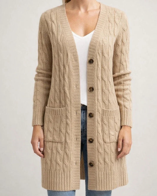 V-neck Single Breasted Pocket Solid Color Knitted Long Sweater | JRSEE:86f5ea78-d881-4a5e-a817-d0325600e66a