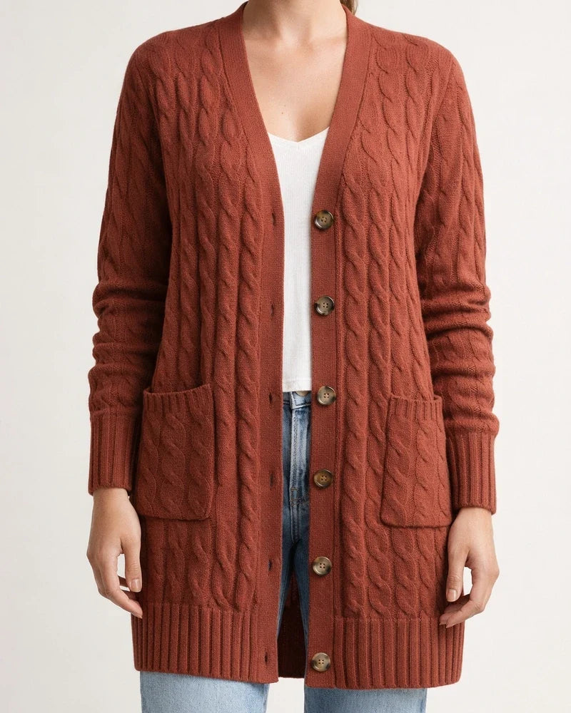 V-neck Single Breasted Pocket Solid Color Knitted Long Sweater | JRSEE:43c4ad8a-6e88-4f33-b724-b2e59d096df7