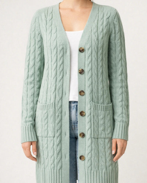 V-neck Single Breasted Pocket Solid Color Knitted Long Sweater | JRSEE:e130de9d-4a92-48fe-b886-d11c5332d515