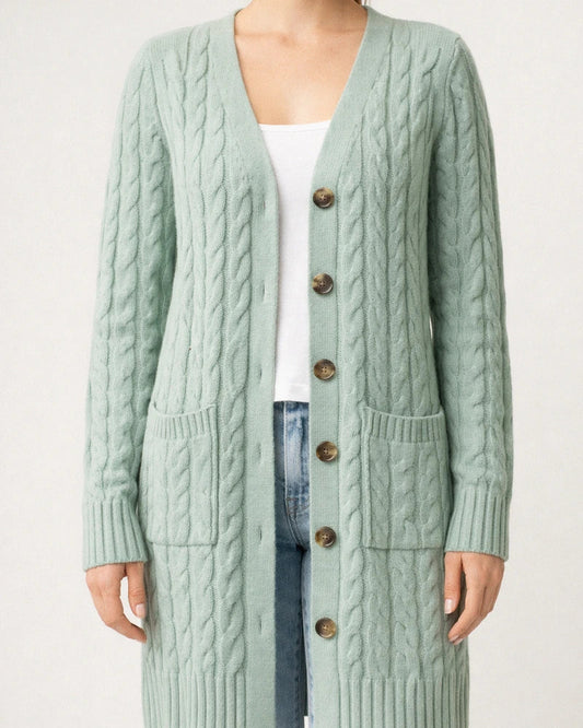 V-neck Single Breasted Pocket Solid Color Knitted Long Sweater | JRSEE:e130de9d-4a92-48fe-b886-d11c5332d515