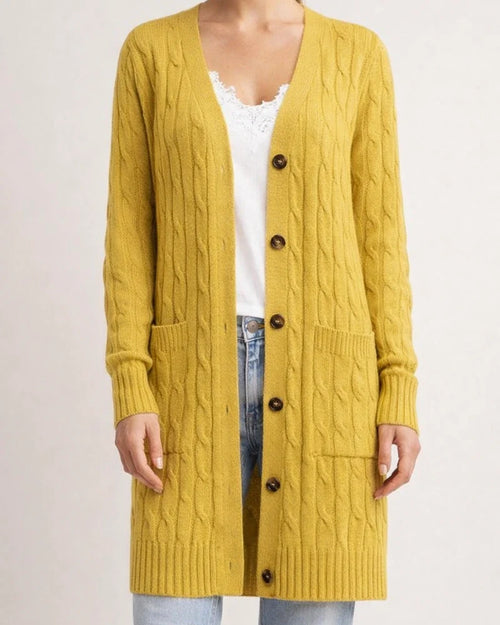 V-neck Single Breasted Pocket Solid Color Knitted Long Sweater | JRSEE:569cdd4c-01a5-4e14-b3d3-fe34b4998054