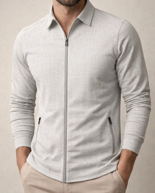 Waffle Lapel Solid Color Long Sleeve Zipper Men's Jacket Casual Polo Men's Fall Side Seam Pockets Jacket | JRSEE:cd8ef9ea-9751-489a-a7ea-b7493ac5e2c9