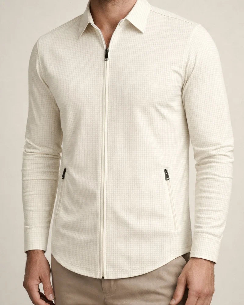 Waffle Lapel Solid Color Long Sleeve Zipper Men's Jacket Casual Polo Men's Fall Side Seam Pockets Jacket | JRSEE:931a541a-b4f2-47cf-a171-dc680d4955b1