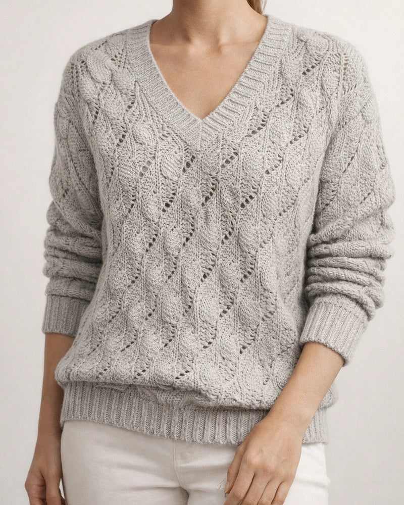 Winter New Sweater Knitted Feather Hollow V-neck Long Sleeves | JRSEE:85200e81-fdee-44cd-8166-8705c6413e5e