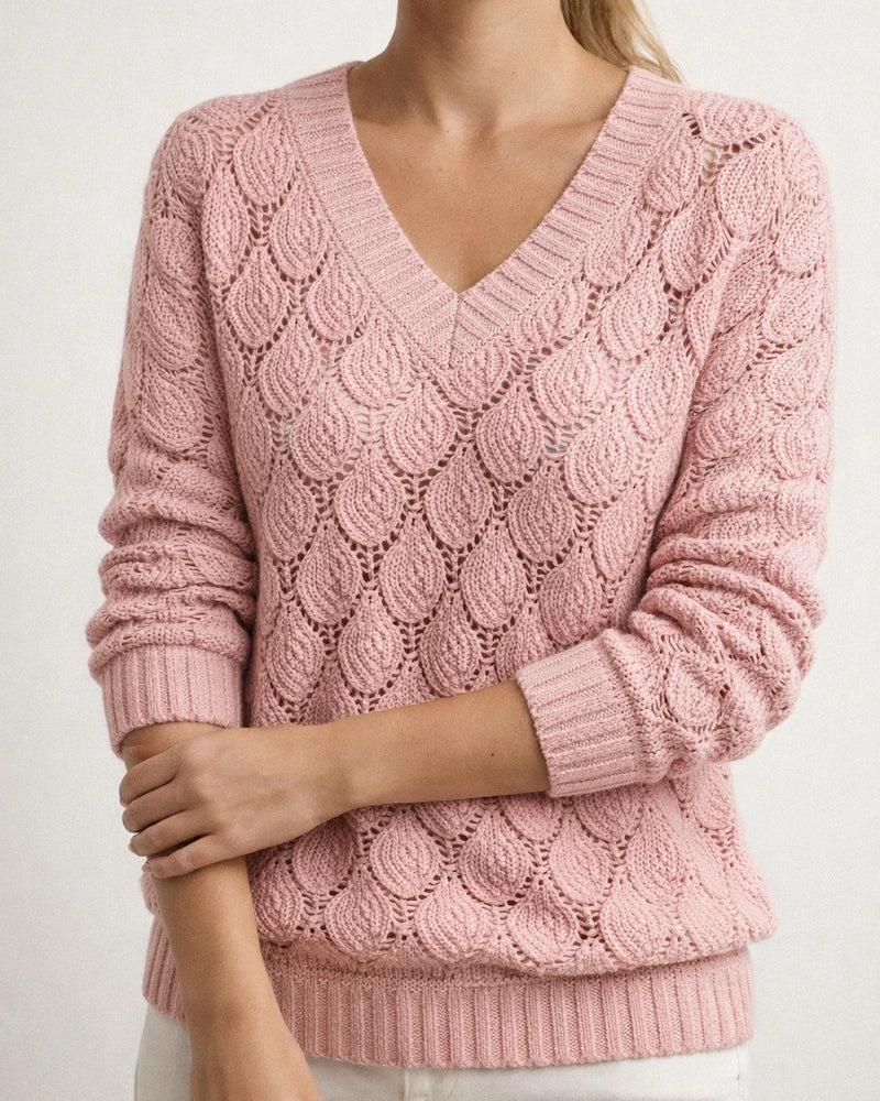 Winter New Sweater Knitted Feather Hollow V-neck Long Sleeves | JRSEE:5eaab280-9e7b-45ac-a3b3-4af29a82339c