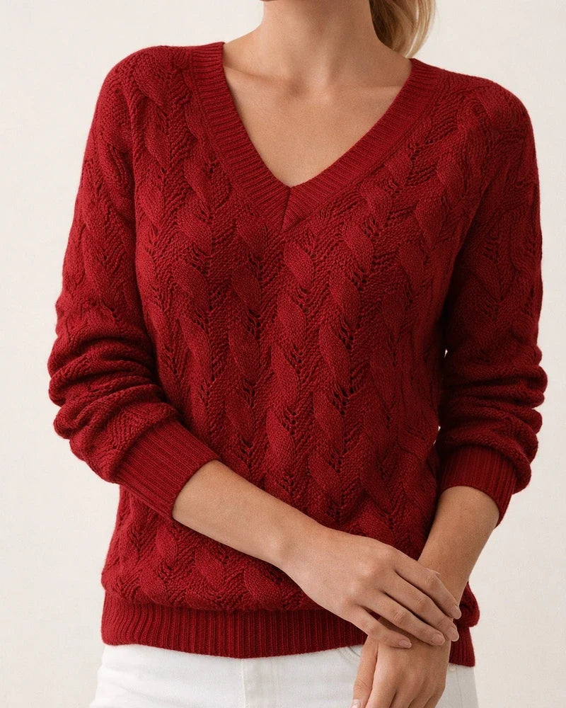 Winter New Sweater Knitted Feather Hollow V-neck Long Sleeves | JRSEE:6499b77e-6efc-4a5c-84b0-e16c140ce8eb