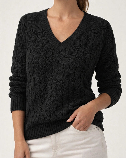Winter New Sweater Knitted Feather Hollow V-neck Long Sleeves | JRSEE:30e74730-d593-431e-99ee-96e82b2cb06c